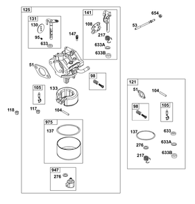 Carburetor Group Diagram and Parts List for 31R875-0038-B5  Briggs and Stratton Engine